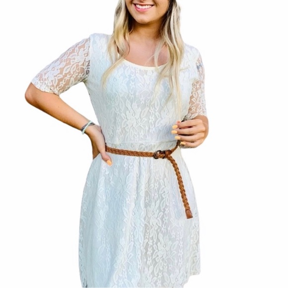 Rue 21 Belted Lace Midi Dress Cream Size Large J - Picture 10 of 11